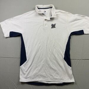 Milwaukee Brewers MLB Majestic Polo Shirt White Mens Size Medium